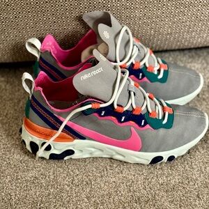 Nike React Sneakers in Gray with Pink and Orange Accents